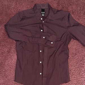 H&M Burgundy Button-Up Shirt with White Microdots